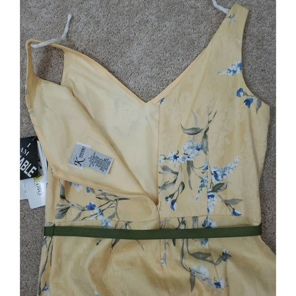 K Studio ~Woman Size 12~Yellow/Green Sheath Sleeveless Belted Dress Cotton NWT - Picture 7 of 12
